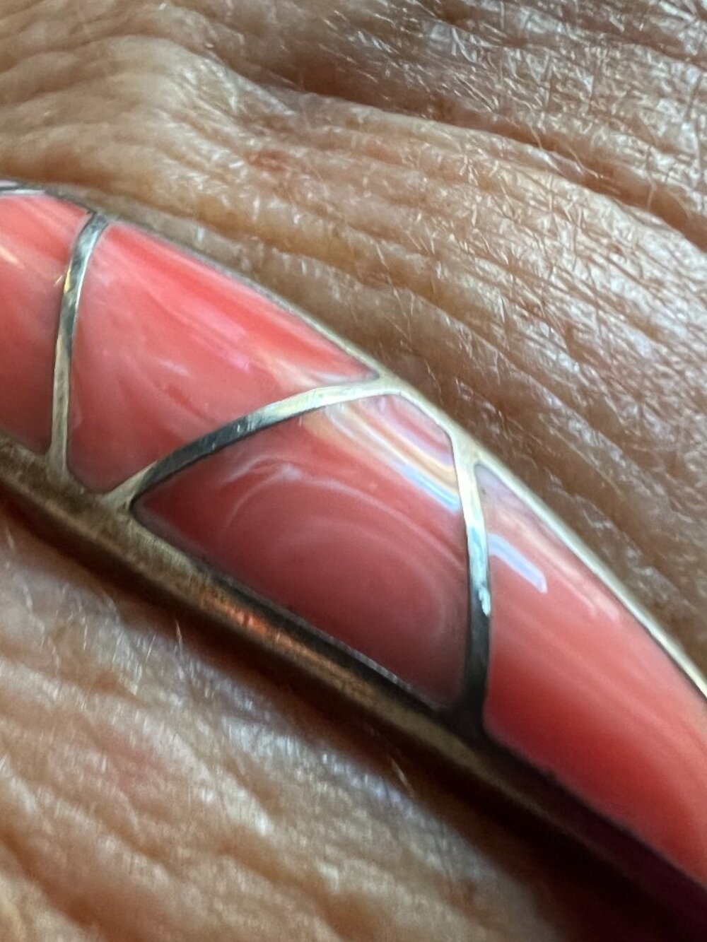 Sterling Silver Taxco and Rhodochrosite Inlay Cuff Bracelet